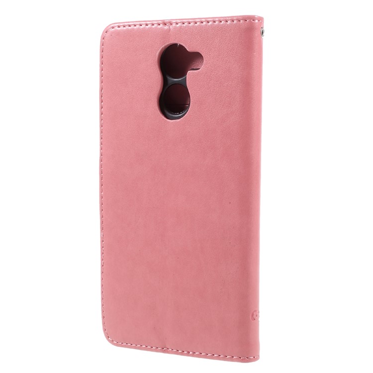 Imprint Butterfly Flower PU Leather Wallet Case for Huawei Y7 (2017) (Prime Version) - Pink-2