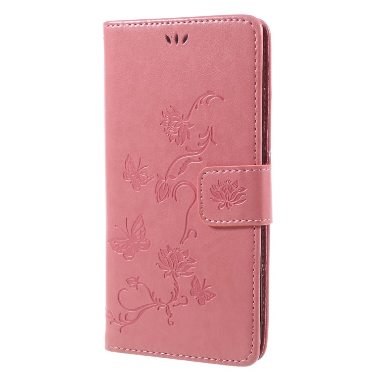 Imprint Butterfly Flower PU Leather Wallet Case for Huawei Y7 (2017) (Prime Version) - Pink-3