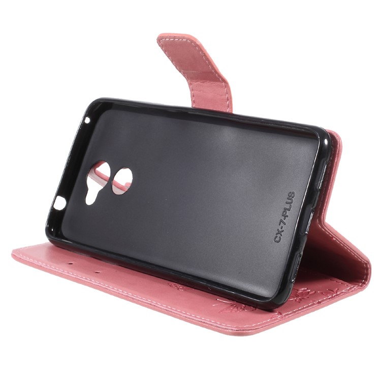 Imprint Butterfly Flower PU Leather Wallet Case for Huawei Y7 (2017) (Prime Version) - Pink-4
