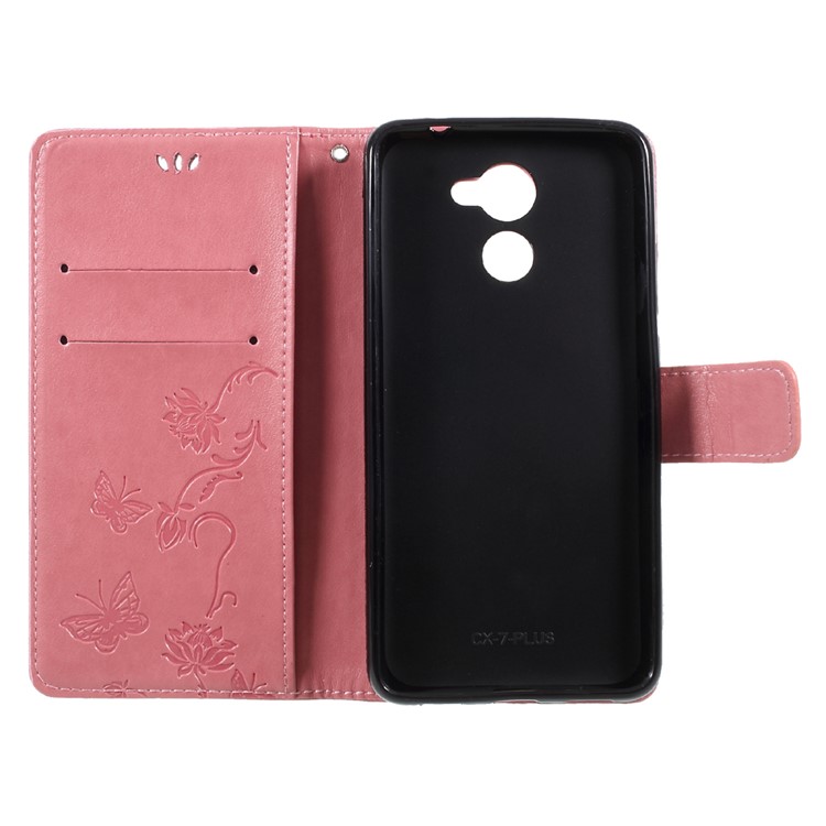 Imprint Butterfly Flower PU Leather Wallet Case for Huawei Y7 (2017) (Prime Version) - Pink-6