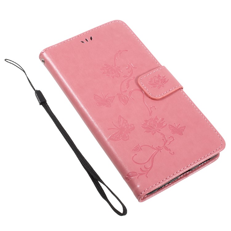 Imprint Butterfly Flower PU Leather Wallet Case for Huawei Y7 (2017) (Prime Version) - Pink-7