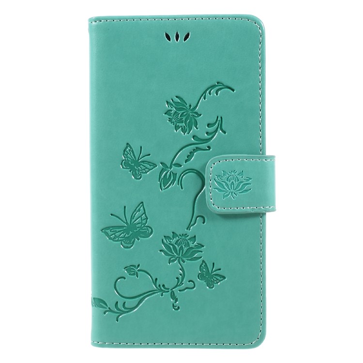 Imprint Butterfly Flower Leather Card Holder Case for Huawei Y7 (2017) (Prime Version) - Cyan-1