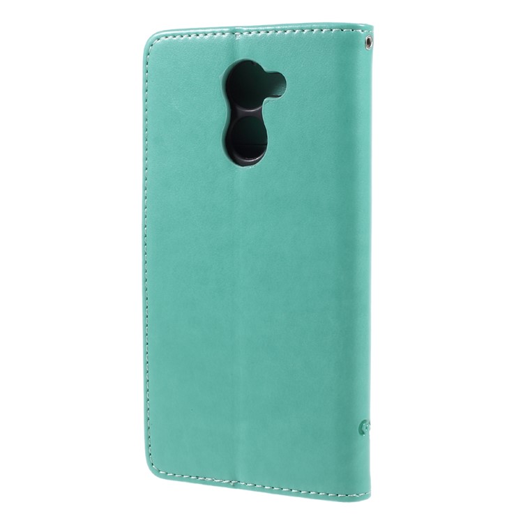 Imprint Butterfly Flower Leather Card Holder Case for Huawei Y7 (2017) (Prime Version) - Cyan-2