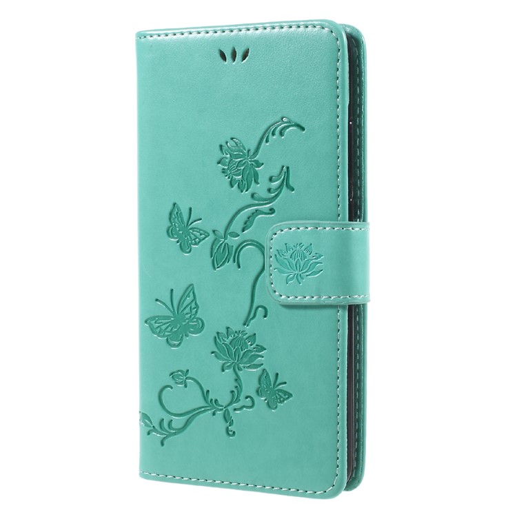 Imprint Butterfly Flower Leather Card Holder Case for Huawei Y7 (2017) (Prime Version) - Cyan-3