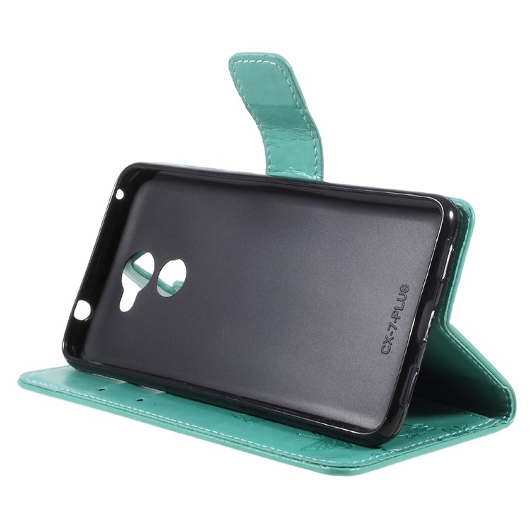 Imprint Butterfly Flower Leather Card Holder Case for Huawei Y7 (2017) (Prime Version) - Cyan-4