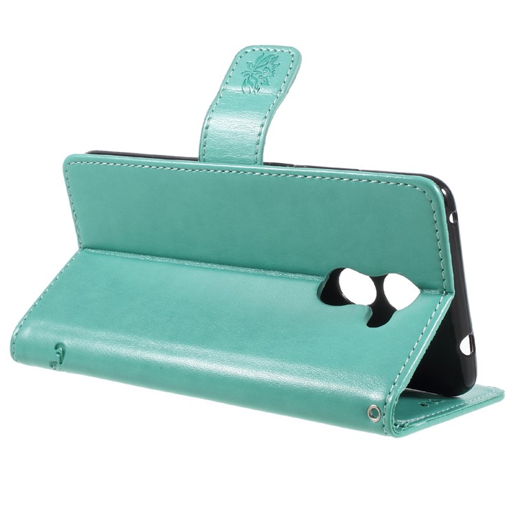 Imprint Butterfly Flower Leather Card Holder Case for Huawei Y7 (2017) (Prime Version) - Cyan-5