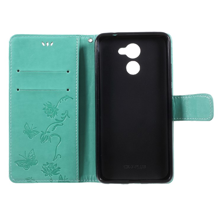 Imprint Butterfly Flower Leather Card Holder Case for Huawei Y7 (2017) (Prime Version) - Cyan-6