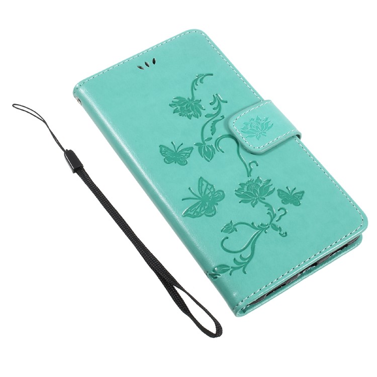 Imprint Butterfly Flower Leather Card Holder Case for Huawei Y7 (2017) (Prime Version) - Cyan-7