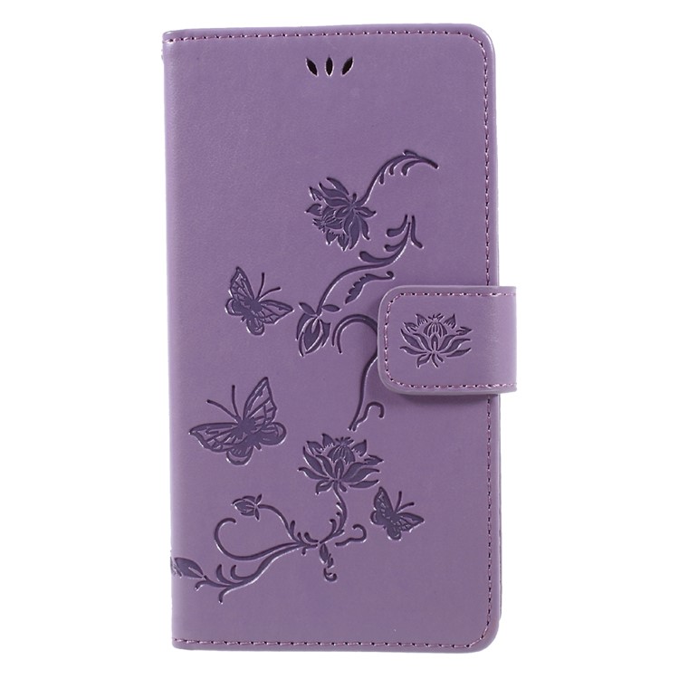 Imprint Butterfly Flower Magnetic Leather Stand Cover for Huawei Y7 (2017) (Prime Version) - Purple-1