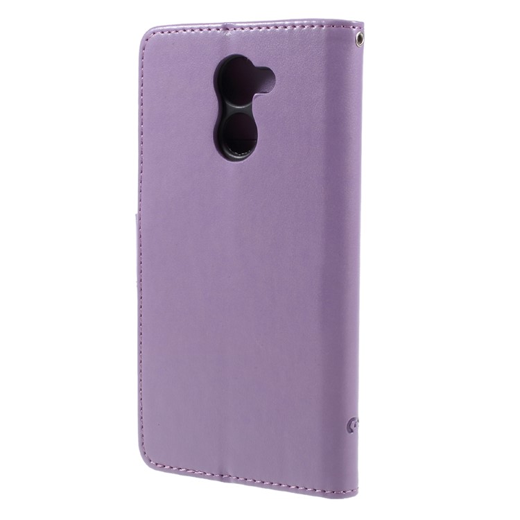 Imprint Butterfly Flower Magnetic Leather Stand Cover for Huawei Y7 (2017) (Prime Version) - Purple-2