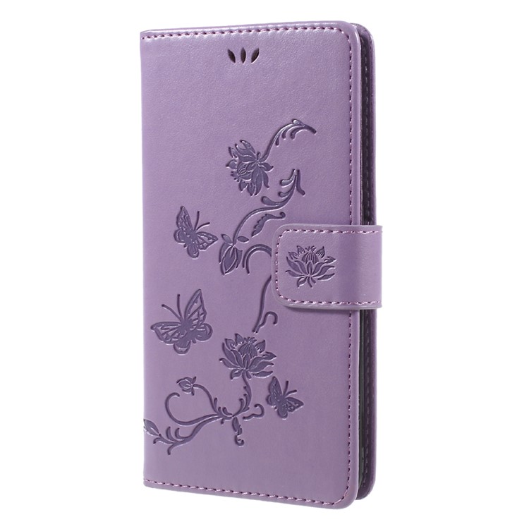 Imprint Butterfly Flower Magnetic Leather Stand Cover for Huawei Y7 (2017) (Prime Version) - Purple-3