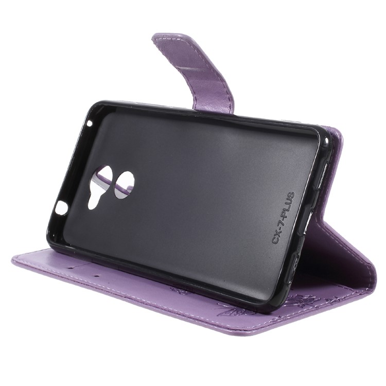 Imprint Butterfly Flower Magnetic Leather Stand Cover for Huawei Y7 (2017) (Prime Version) - Purple-4