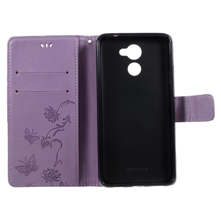 Imprint Butterfly Flower Magnetic Leather Stand Cover for Huawei Y7 (2017) (Prime Version) - Purple-6