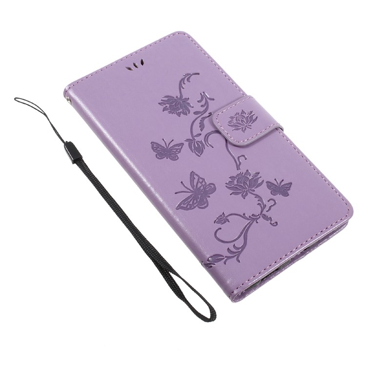 Imprint Butterfly Flower Magnetic Leather Stand Cover for Huawei Y7 (2017) (Prime Version) - Purple-7