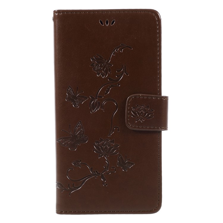 Imprint Butterfly Flower Phone Leather Wallet Case for Huawei Y7 (2017) (Prime Version) - Brown-1