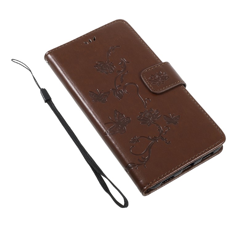 Imprint Butterfly Flower Phone Leather Wallet Case for Huawei Y7 (2017) (Prime Version) - Brown-7