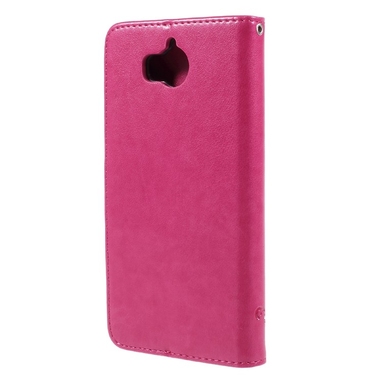 Imprint Butterfly Flower Leather Wallet Case for Huawei Y5 (2017) / Y6 (2017) - Rose-2