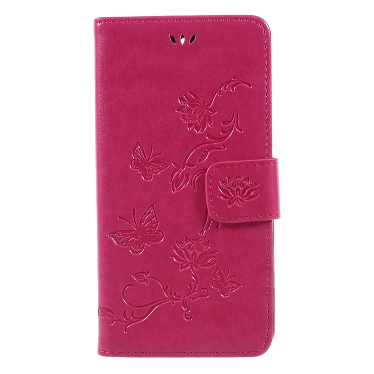 Imprint Butterfly Flower Leather Wallet Case for Huawei Y5 (2017) / Y6 (2017) - Rose-3
