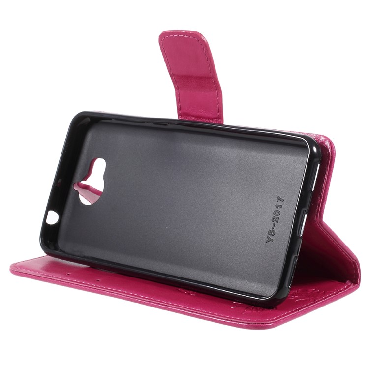 Imprint Butterfly Flower Leather Wallet Case for Huawei Y5 (2017) / Y6 (2017) - Rose-4