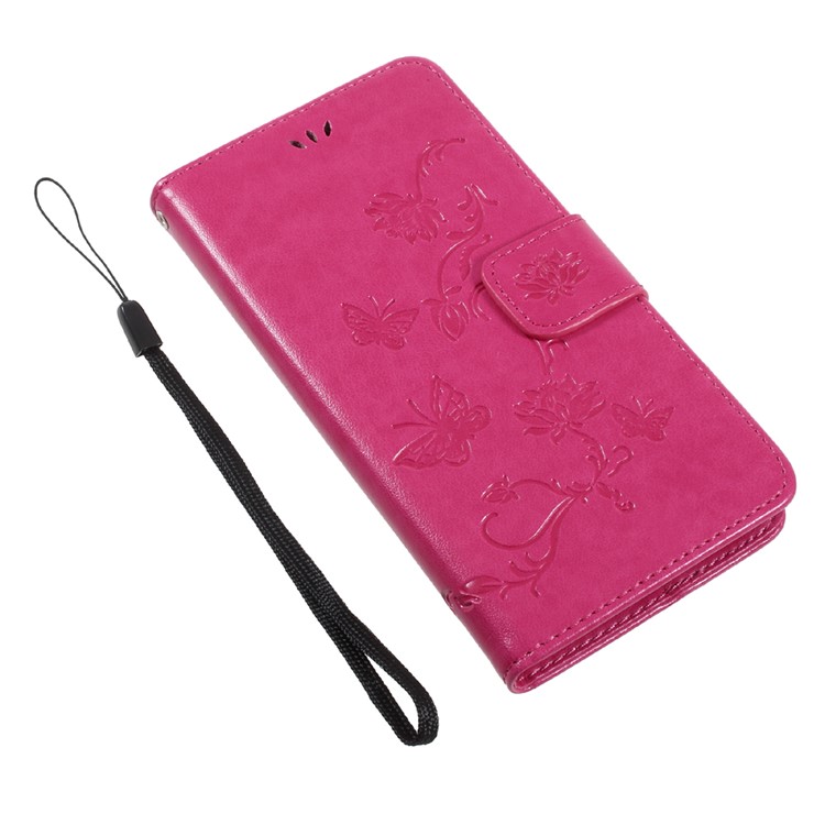 Imprint Butterfly Flower Leather Wallet Case for Huawei Y5 (2017) / Y6 (2017) - Rose-7