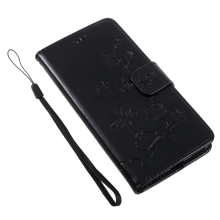 Imprint Butterfly Flower PU Leather Wallet Phone Cover Shell for Huawei Y5 (2017) / Y6 (2017) - Black-10