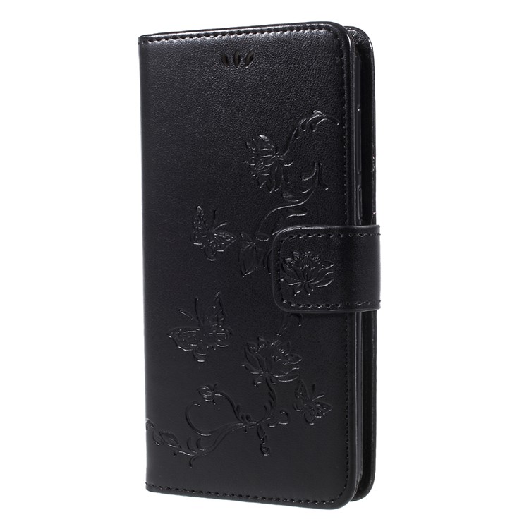 Imprint Butterfly Flower PU Leather Wallet Phone Cover Shell for Huawei Y5 (2017) / Y6 (2017) - Black-3