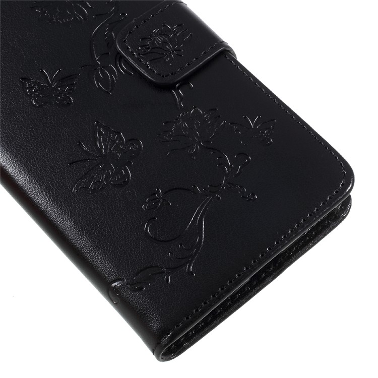 Imprint Butterfly Flower PU Leather Wallet Phone Cover Shell for Huawei Y5 (2017) / Y6 (2017) - Black-7