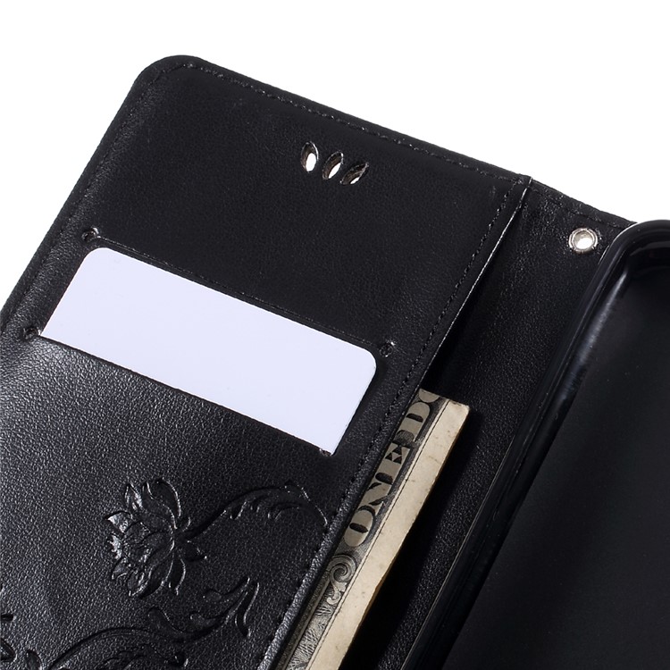 Imprint Butterfly Flower PU Leather Wallet Phone Cover Shell for Huawei Y5 (2017) / Y6 (2017) - Black-9