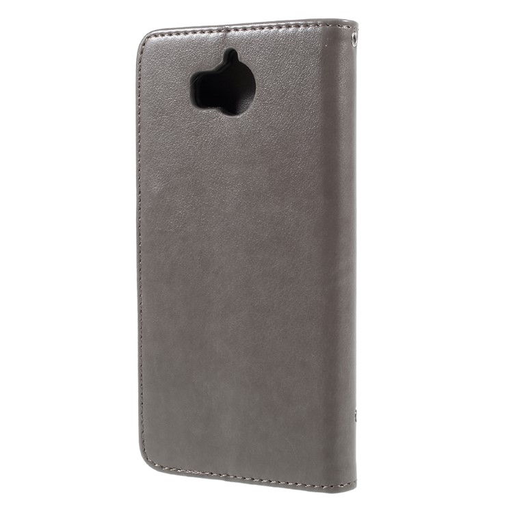 Imprint Butterfly Flower Leather Wallet Stand Flip Casing Accessory for Huawei Y5 (2017) / Y6 (2017) - Grey-2