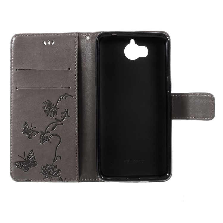 Imprint Butterfly Flower Leather Wallet Stand Flip Casing Accessory for Huawei Y5 (2017) / Y6 (2017) - Grey-6