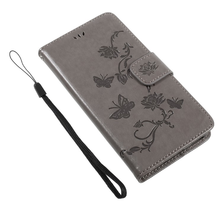 Imprint Butterfly Flower Leather Wallet Stand Flip Casing Accessory for Huawei Y5 (2017) / Y6 (2017) - Grey-7