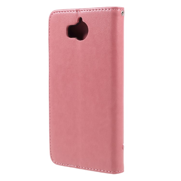 Imprint Butterfly Flower Folio Leather Wallet Mobile Protective Case with Stand for Huawei Y5 (2017) / Y6 (2017) - Pink-2