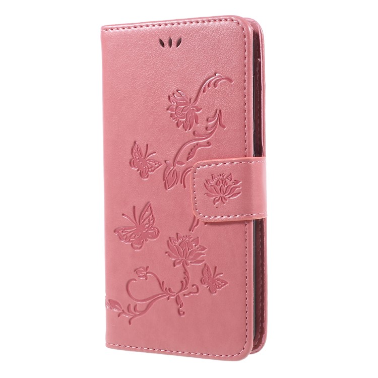 Imprint Butterfly Flower Folio Leather Wallet Mobile Protective Case with Stand for Huawei Y5 (2017) / Y6 (2017) - Pink-3