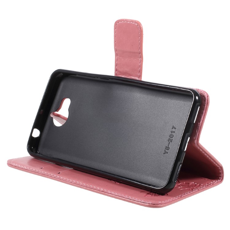 Imprint Butterfly Flower Folio Leather Wallet Mobile Protective Case with Stand for Huawei Y5 (2017) / Y6 (2017) - Pink-4