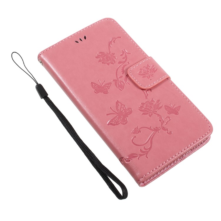 Imprint Butterfly Flower Folio Leather Wallet Mobile Protective Case with Stand for Huawei Y5 (2017) / Y6 (2017) - Pink-7