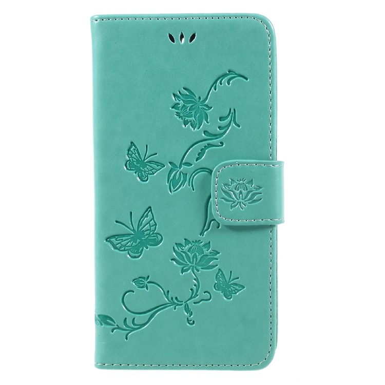 For Huawei Y5 (2017) / Y6 (2017) Imprint Butterfly Flower PU Leather Wallet Phone Cover Shell - Green-1