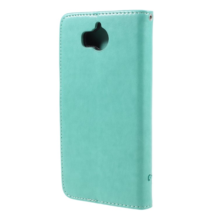 For Huawei Y5 (2017) / Y6 (2017) Imprint Butterfly Flower PU Leather Wallet Phone Cover Shell - Green-2