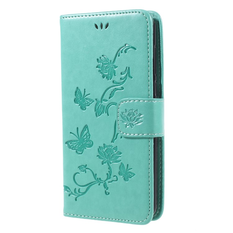 For Huawei Y5 (2017) / Y6 (2017) Imprint Butterfly Flower PU Leather Wallet Phone Cover Shell - Green-3