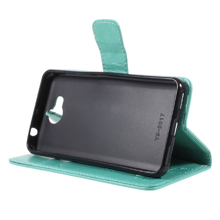 For Huawei Y5 (2017) / Y6 (2017) Imprint Butterfly Flower PU Leather Wallet Phone Cover Shell - Green-4