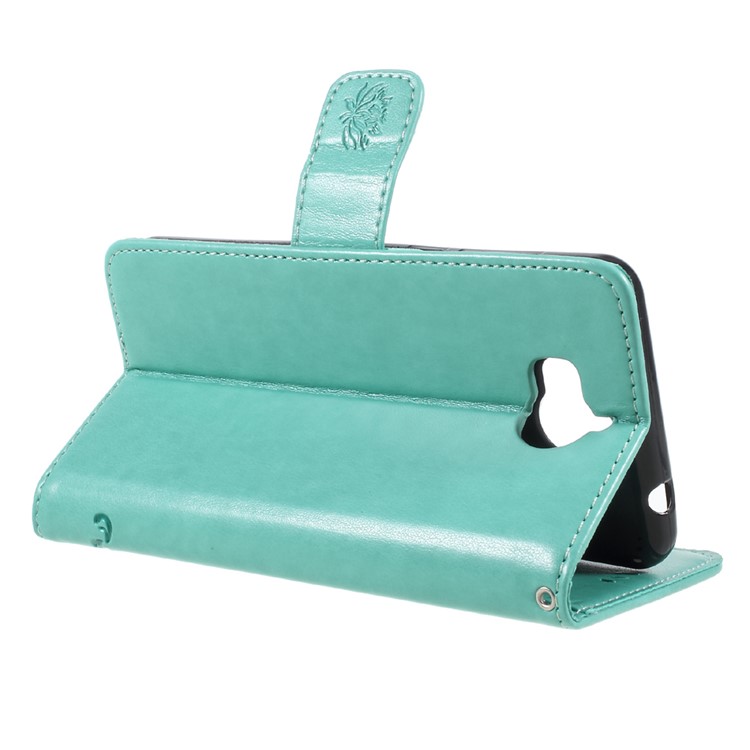 For Huawei Y5 (2017) / Y6 (2017) Imprint Butterfly Flower PU Leather Wallet Phone Cover Shell - Green-5