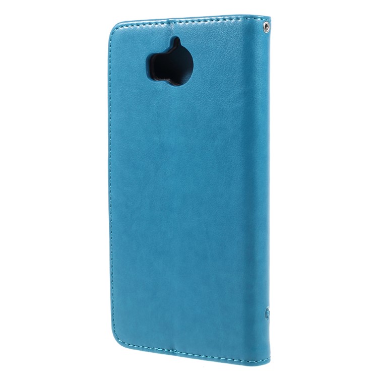 Imprint Butterfly Flower Leather Magnetic Wallet Protection Phone Case for Huawei Y5 (2017) / Y6 (2017) - Blue-2