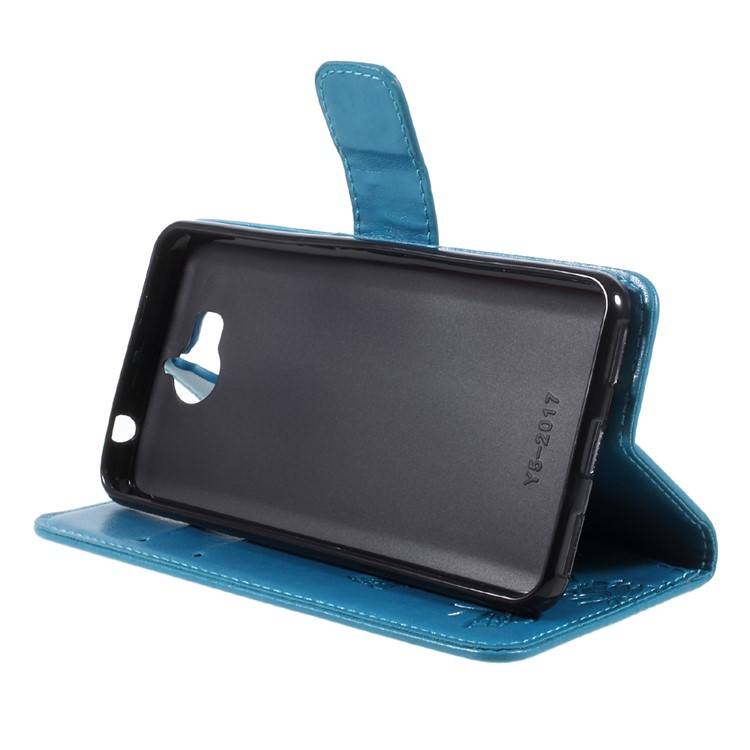 Imprint Butterfly Flower Leather Magnetic Wallet Protection Phone Case for Huawei Y5 (2017) / Y6 (2017) - Blue-4