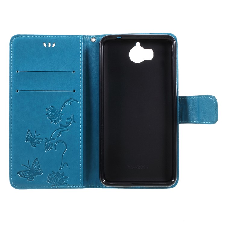 Imprint Butterfly Flower Leather Magnetic Wallet Protection Phone Case for Huawei Y5 (2017) / Y6 (2017) - Blue-6