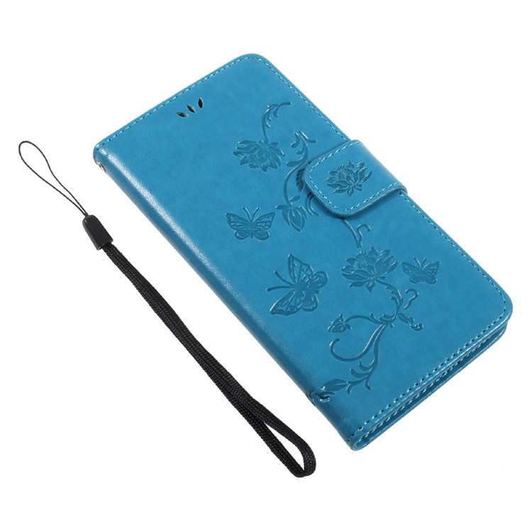 Imprint Butterfly Flower Leather Magnetic Wallet Protection Phone Case for Huawei Y5 (2017) / Y6 (2017) - Blue-7