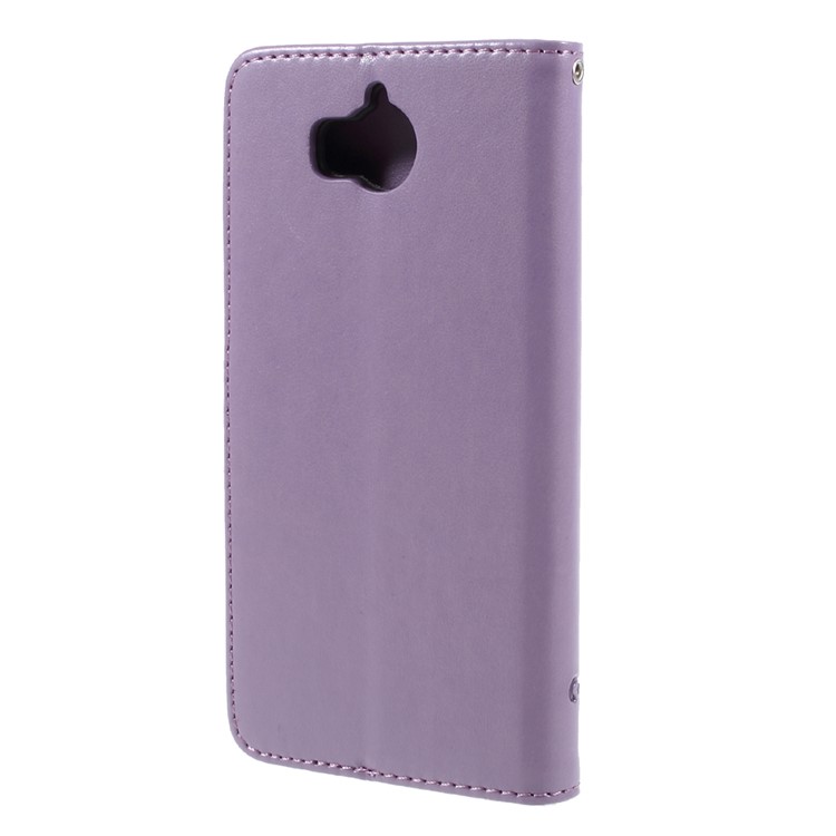 For Huawei Y5 (2017) / Y6 (2017) Imprint Butterfly Flower PU Leather Wallet Cellphone Cover with Card Holders - Purple-2