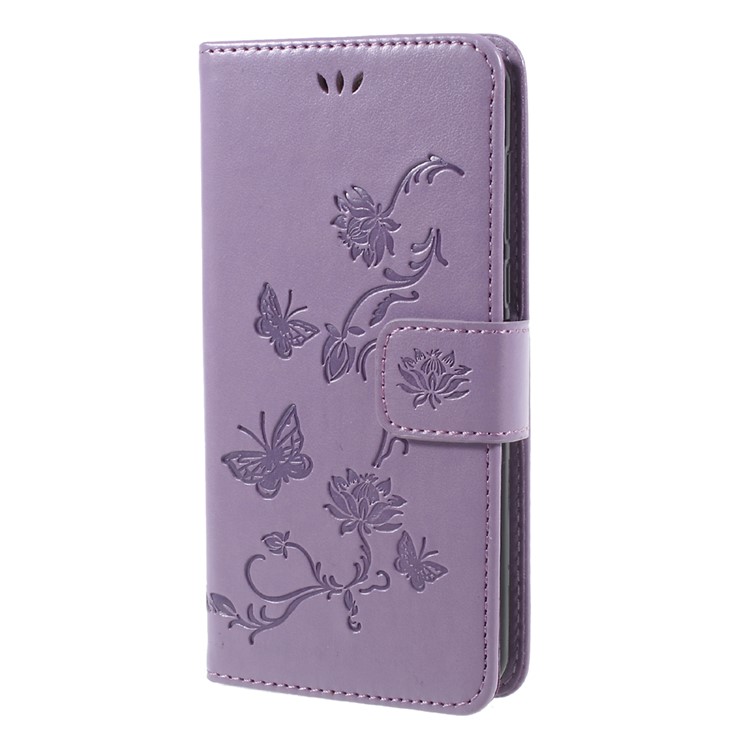 For Huawei Y5 (2017) / Y6 (2017) Imprint Butterfly Flower PU Leather Wallet Cellphone Cover with Card Holders - Purple-3