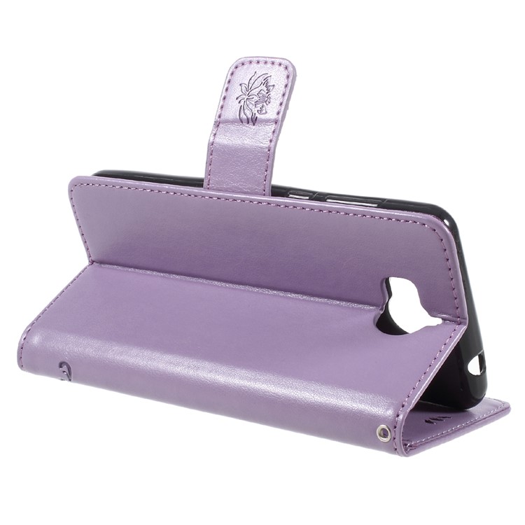 For Huawei Y5 (2017) / Y6 (2017) Imprint Butterfly Flower PU Leather Wallet Cellphone Cover with Card Holders - Purple-5