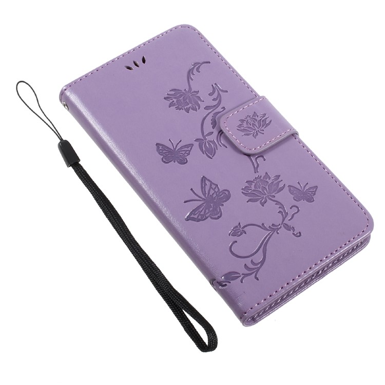 For Huawei Y5 (2017) / Y6 (2017) Imprint Butterfly Flower PU Leather Wallet Cellphone Cover with Card Holders - Purple-7