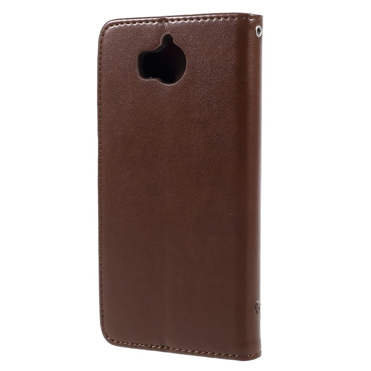 For Huawei Y5 (2017) / Y6 (2017) Imprint Butterfly Flower Folio Leather Wallet Mobile Phone Case - Brown-2