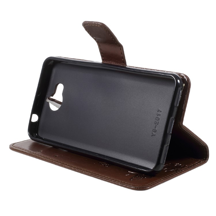 For Huawei Y5 (2017) / Y6 (2017) Imprint Butterfly Flower Folio Leather Wallet Mobile Phone Case - Brown-4